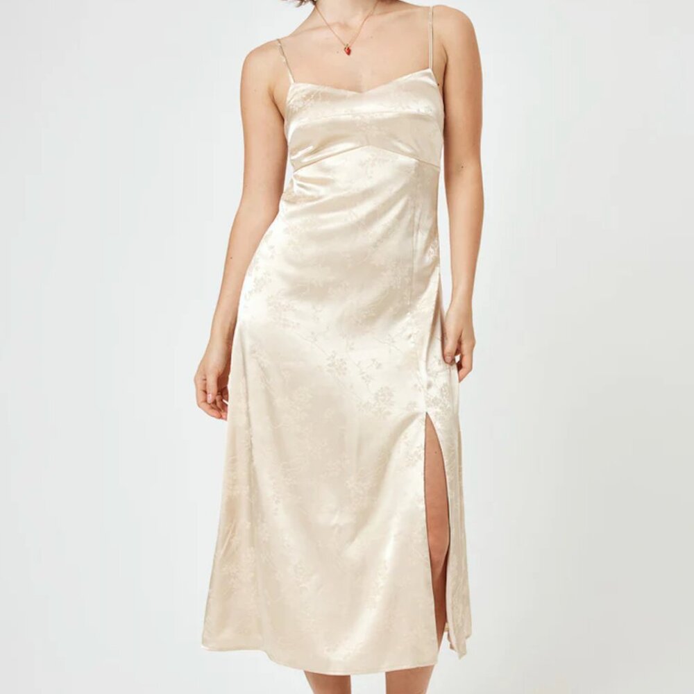 Trixxi Ivory Satin Jacquard Midi Cami Dress, NWT, Small